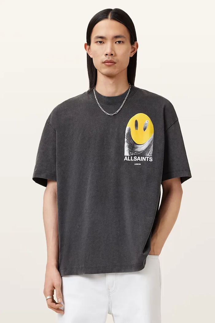 AllSaints t-shirt PARTY okrągły czarny M062PC