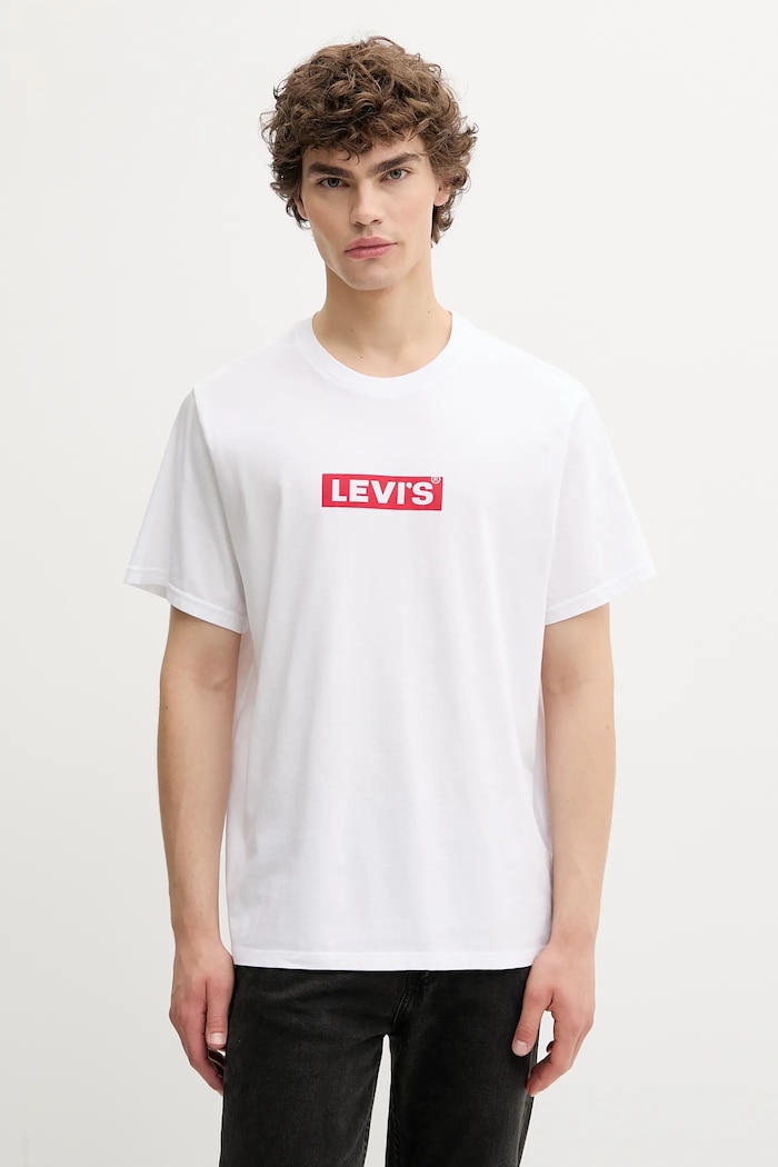 Βαμβακερό μπλουζάκι Levi's απλικέ λευκό A2082.0204
