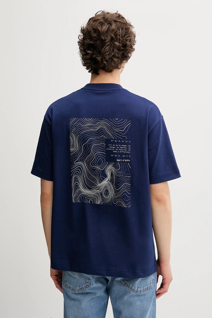 Marc O'Polo t-shirt bawełniany nadruk granatowy 5000008457