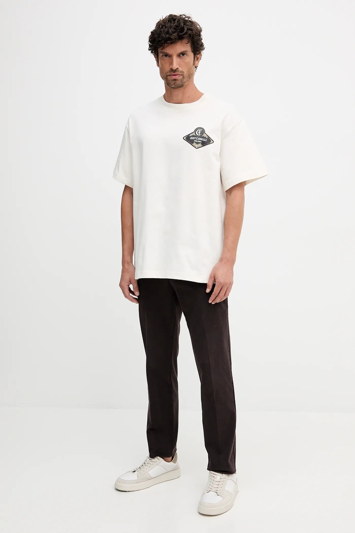 Just Cavalli t-shirt bawełniany 79OAHT17.CJ518 beżowy AW25