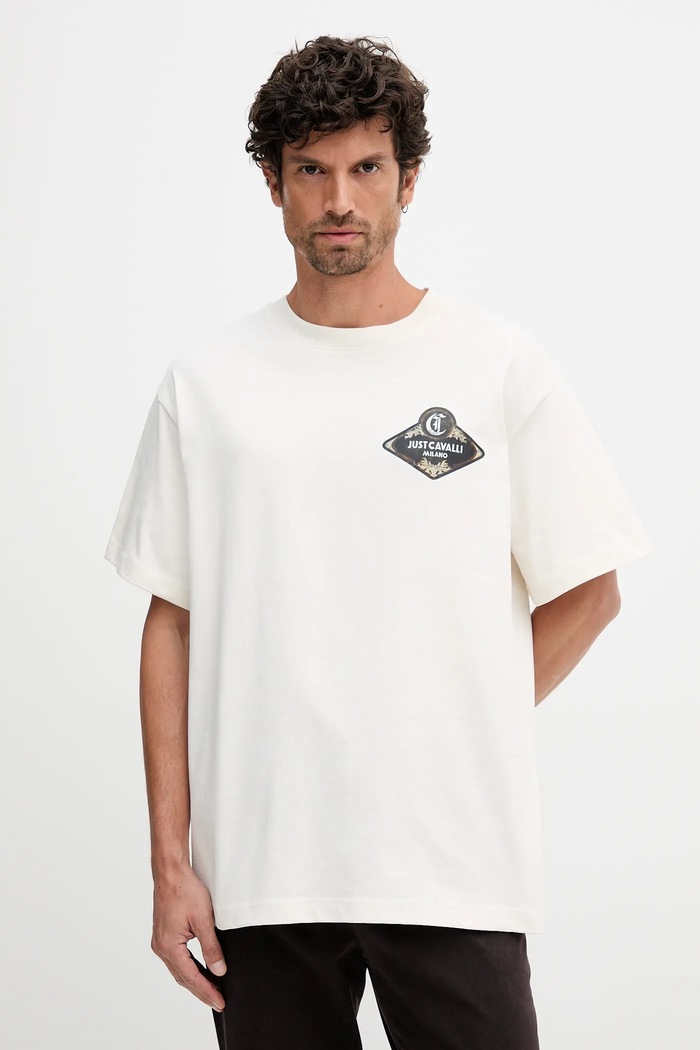 Odzież Just Cavalli t-shirt bawełniany 79OAHT17.CJ518 beżowy