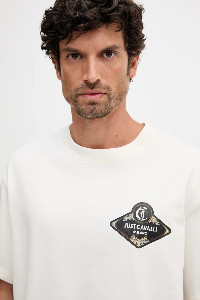 Just Cavalli t-shirt bawełniany beżowy 79OAHT17.CJ518