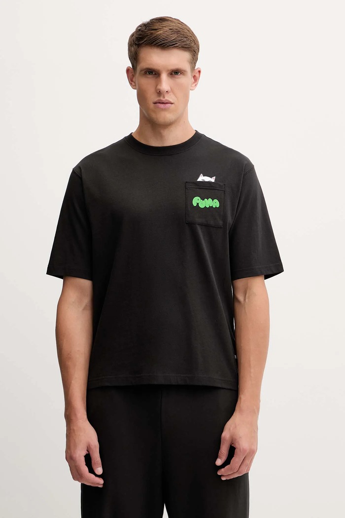 Памучна тениска Puma x RIPNDIP свободна черен 633779