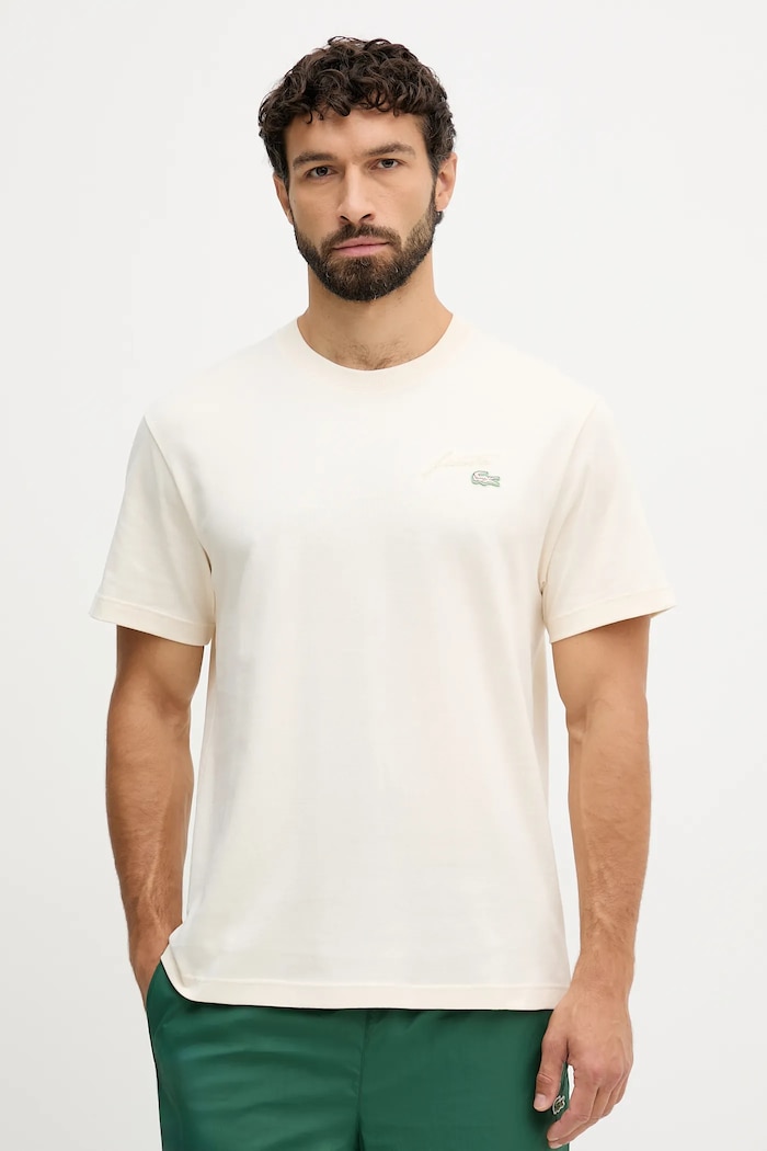Lacoste T-shirt bawełniany beżowy TH5492