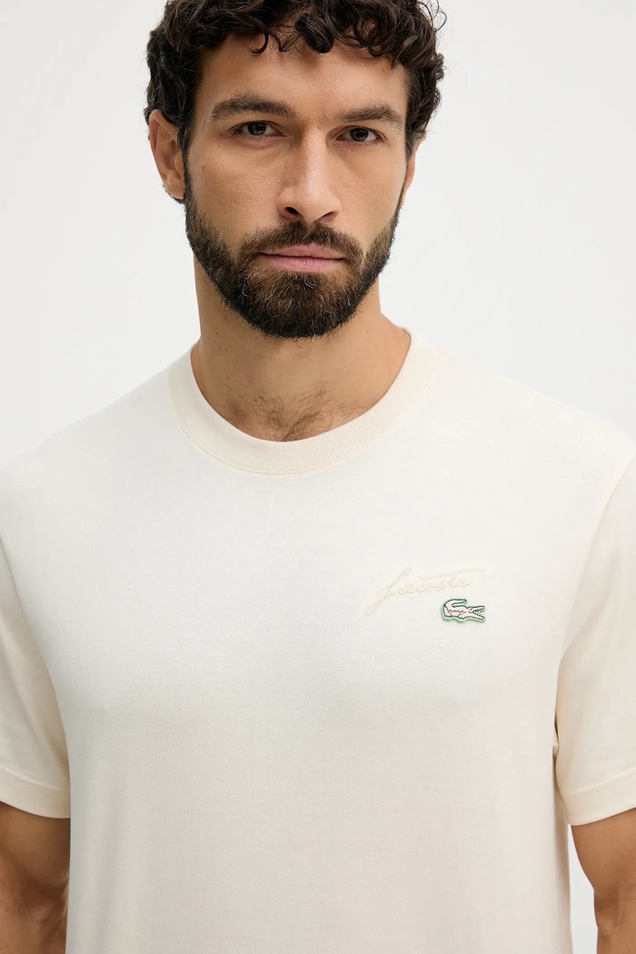 T-shirt bawełniany Lacoste TH5492 beżowy