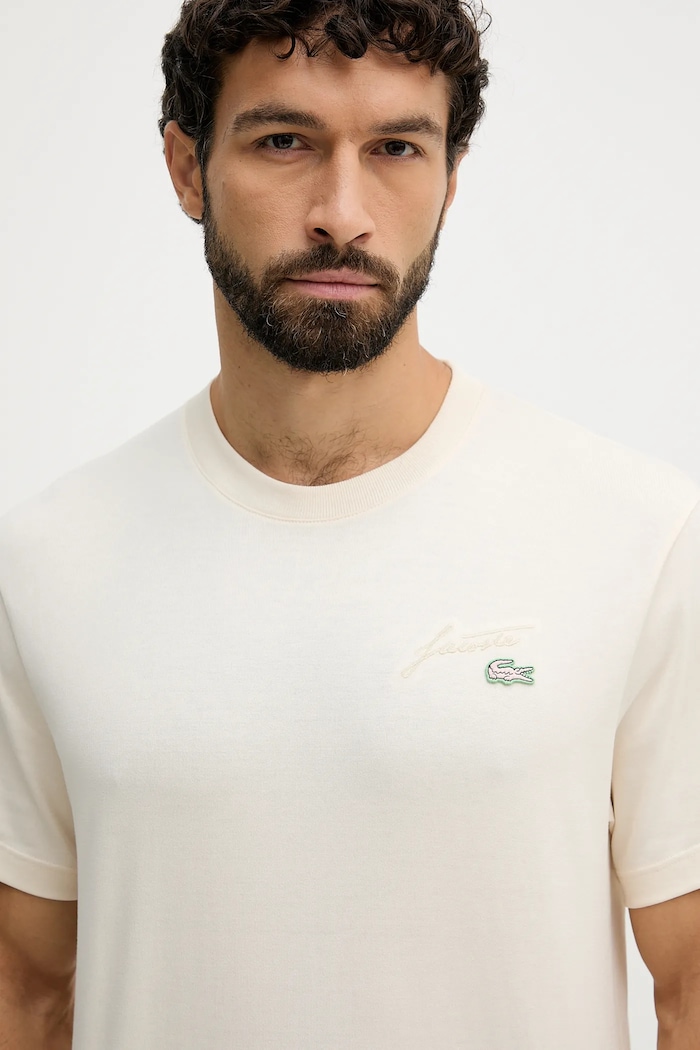 T-shirt bawełniany Lacoste TH5492 beżowy