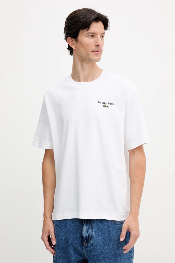 Oblečenie Bavlnené tričko Lacoste TH5950 biela