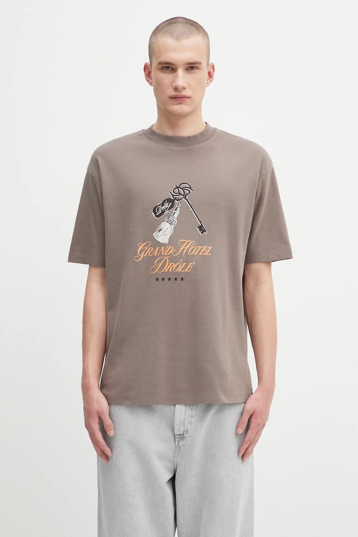 Drôle de Monsieur t-shirt bawełniany Le Tshirt Grand HUtel nadruk brązowy H.TS261.CO002