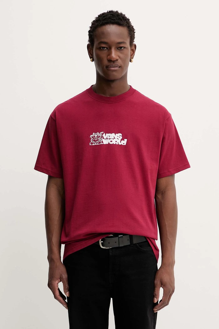 Vans tricou din bumbac print burgundia VN000PBSBRD1