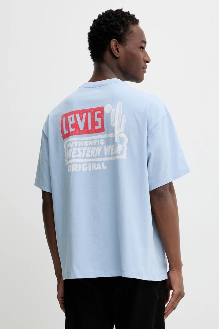 Bavlněné tričko Levi's kulatý modrá 000G4.0019