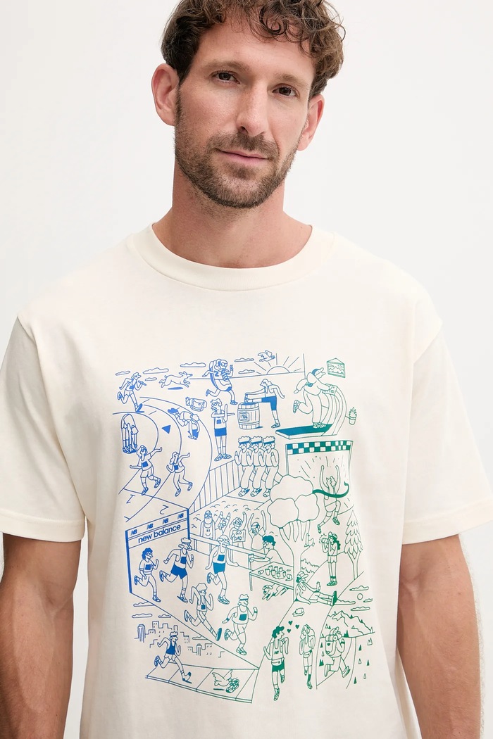 T-shirt bawełniany New Balance MT53916PEF beżowy