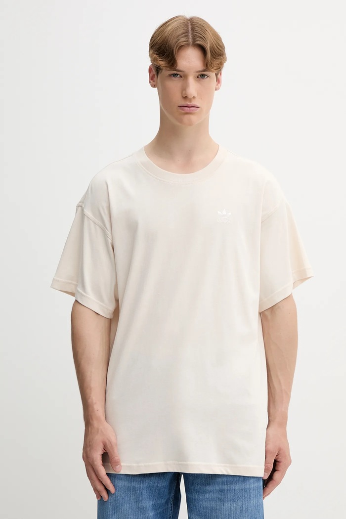 Bavlněné tričko adidas Originals Essentials nášivka béžová JV5943