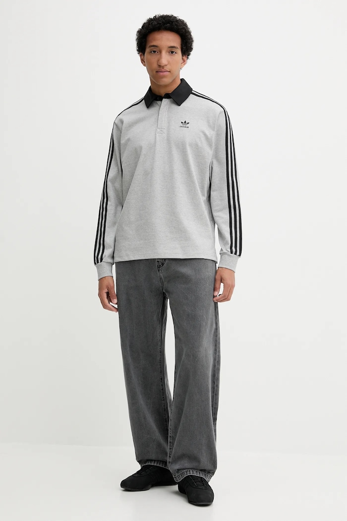 Bombažna majica z dolgimi rokavi adidas Originals Rugby Polo JY1399 siva AW25