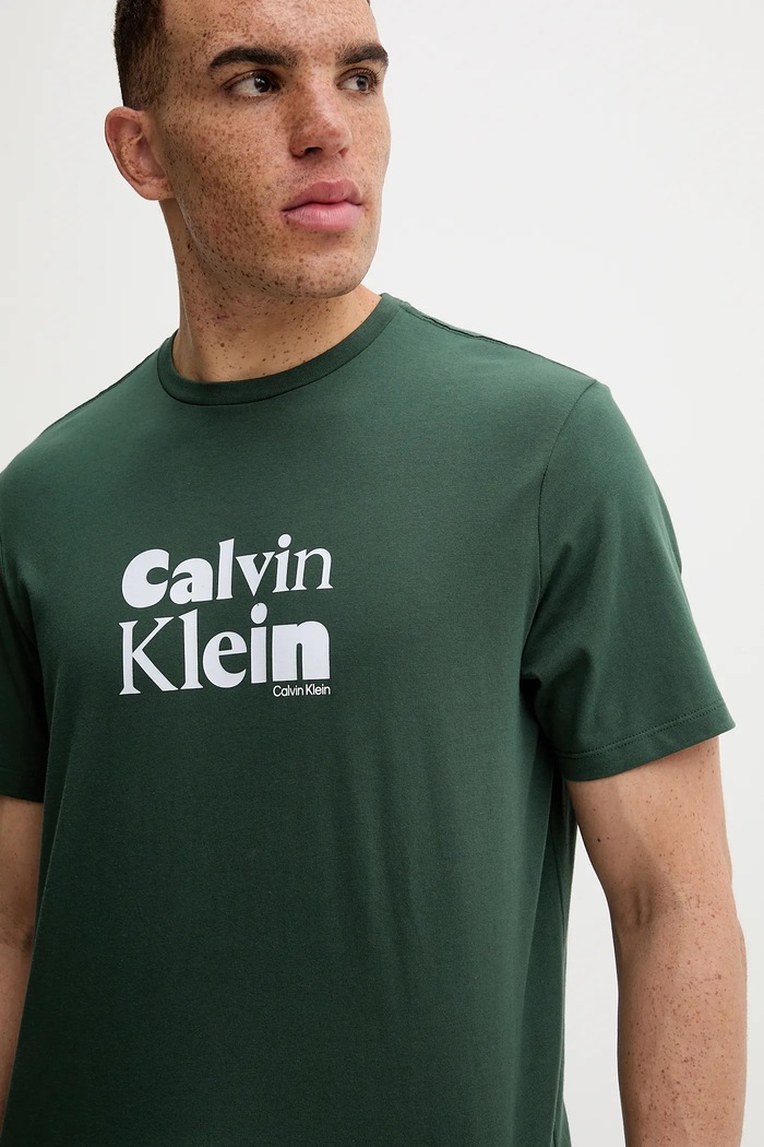 Памучна тениска Calvin Klein зелен LV04RD820G
