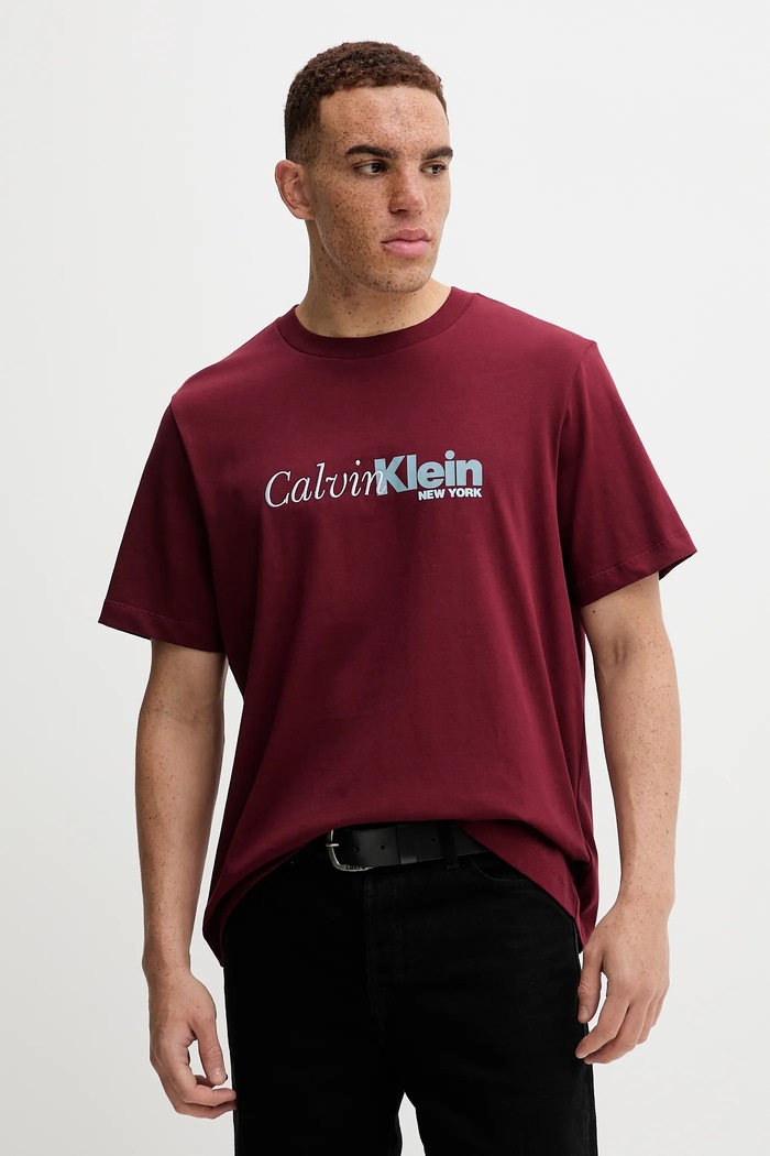 Bavlnené tričko Calvin Klein relaxed burgundské LV04RD822G