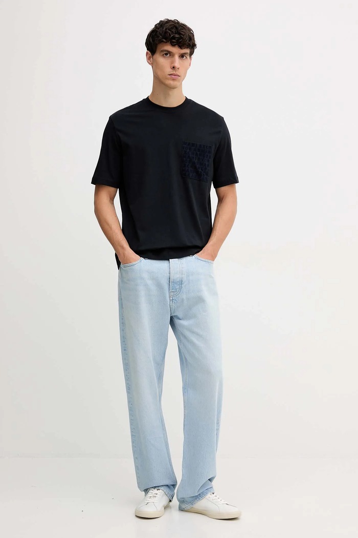 Bombažna kratka majica Armani Exchange XM001459.AF10362 mornarsko modra AW25