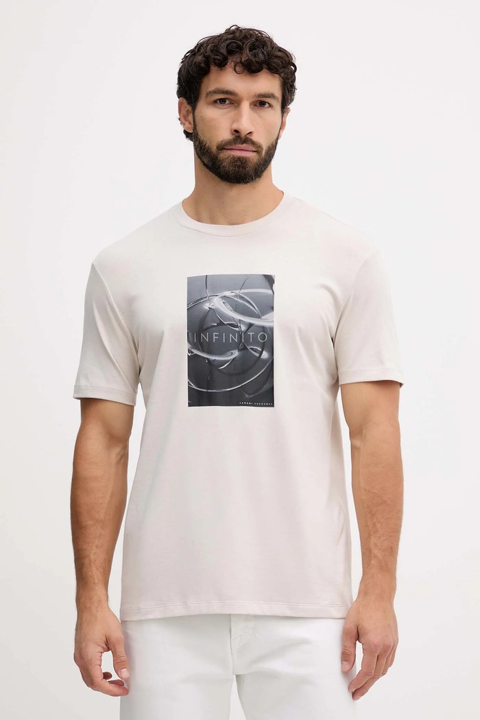 Bombažna kratka majica Armani Exchange Potisk bež XM001470.AF10362