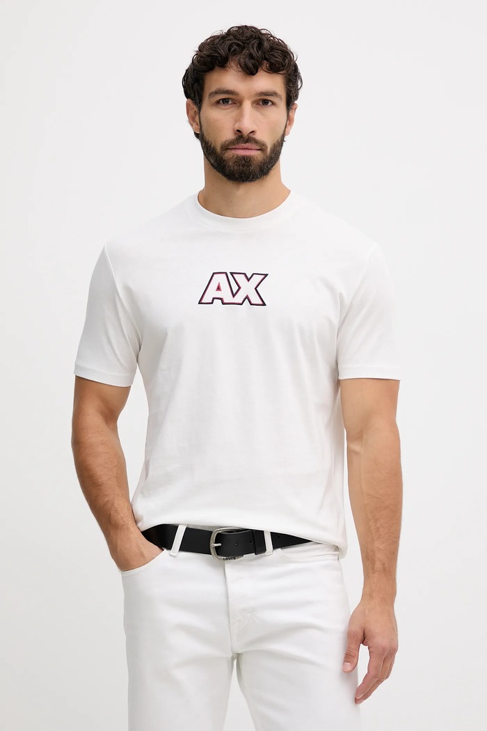 Bombažna kratka majica Armani Exchange Okrogel bela XM001912.AF10362