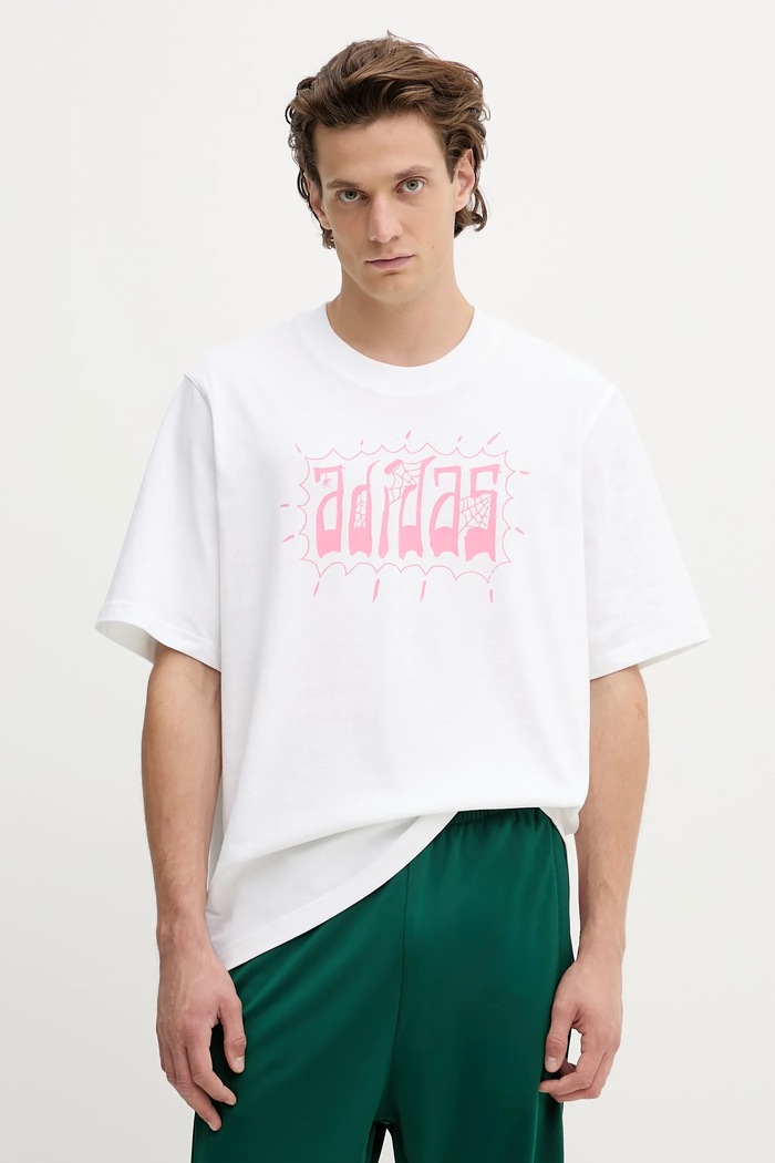 adidas Originals t-shirt bawełniany Distressed Oversized Te nadruk biały JW0207