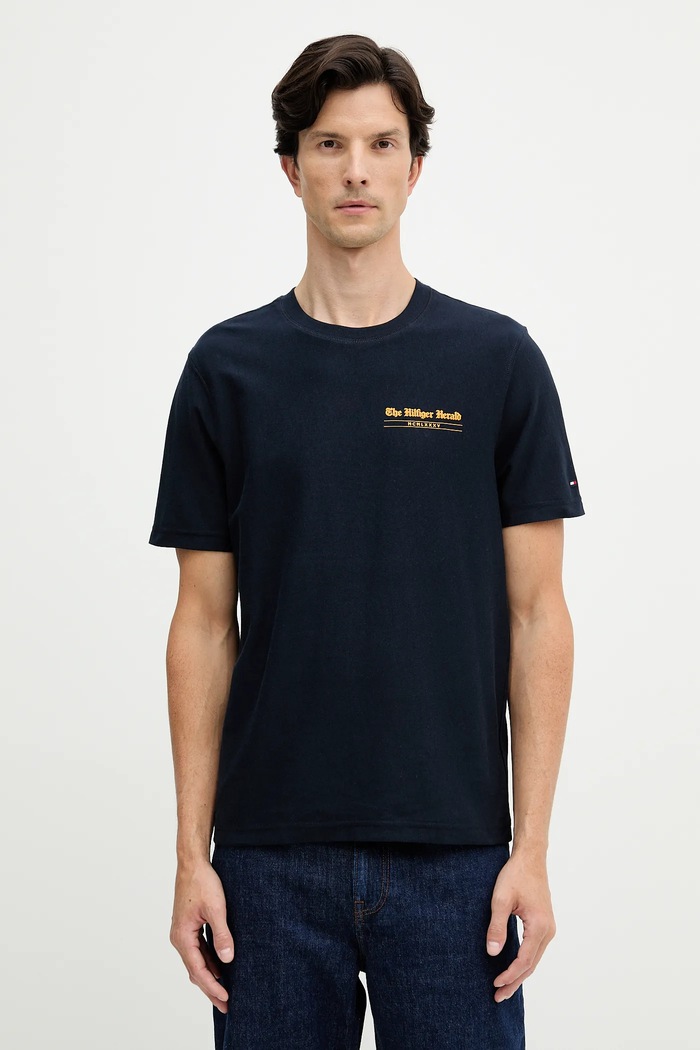Ρούχα Βαμβακερό μπλουζάκι Tommy Hilfiger MW0MW40008 σκούρο μπλε