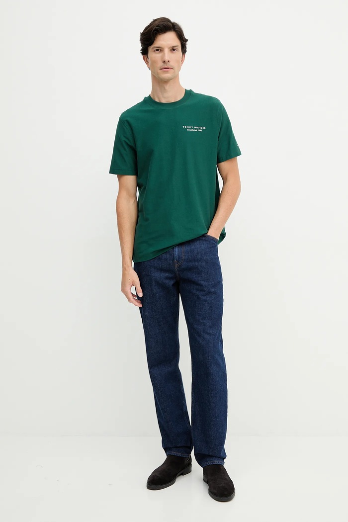 Βαμβακερό μπλουζάκι Tommy Hilfiger MW0MW40010 πράσινο AW25
