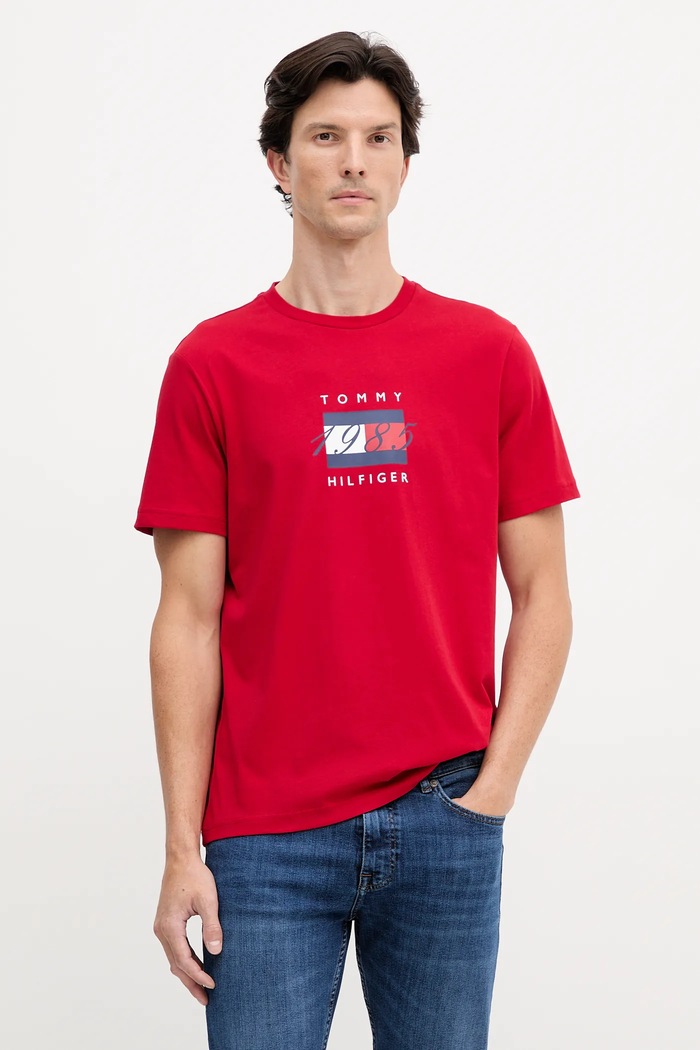 Bavlnené tričko Tommy Hilfiger potlač červená MW0MW41338