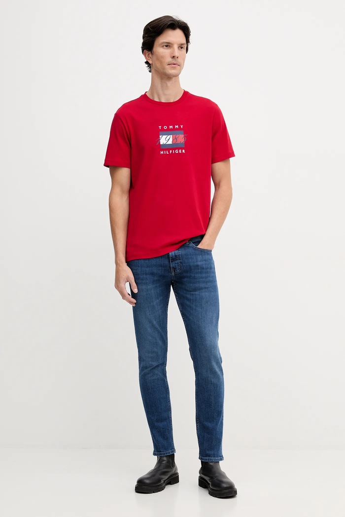 Bavlnené tričko Tommy Hilfiger MW0MW41338 červená AW25