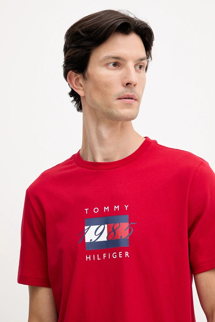 Bavlnené tričko Tommy Hilfiger červená MW0MW41338