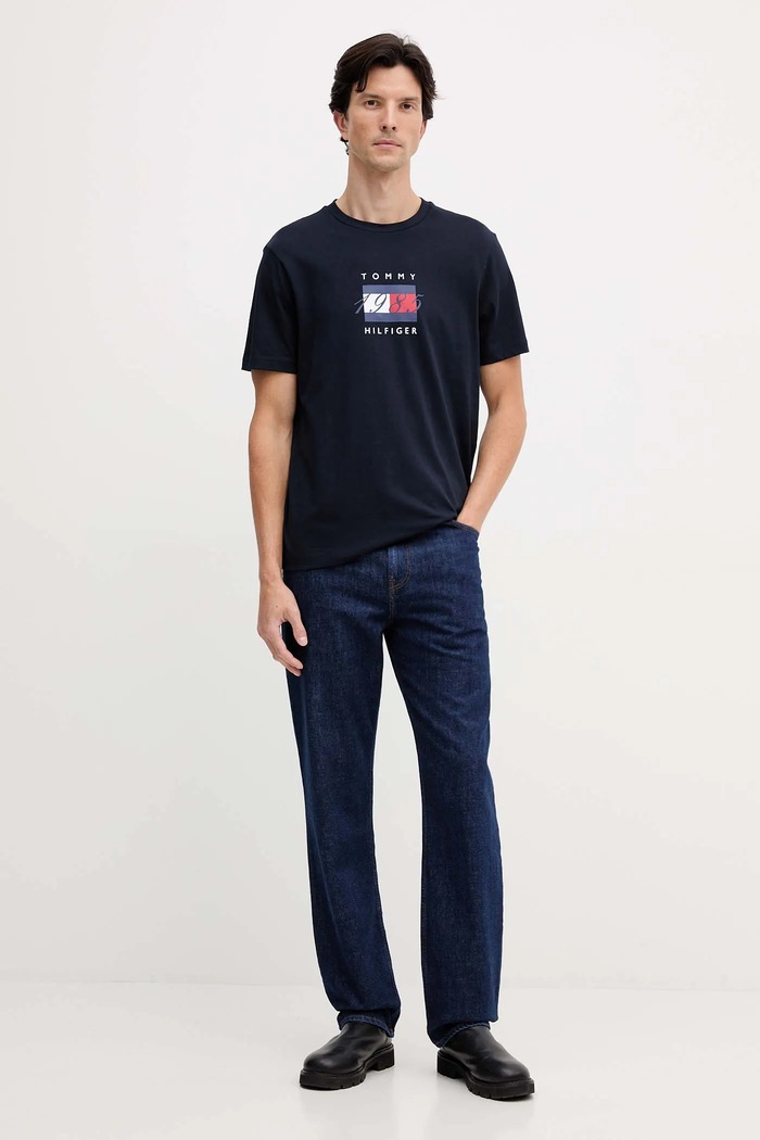 Bavlnené tričko Tommy Hilfiger MW0MW41338 tmavomodrá AW25