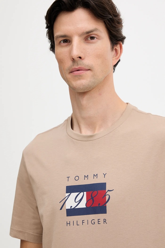 Bavlnené tričko Tommy Hilfiger béžová MW0MW41338