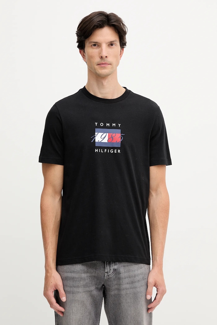 Bavlnené tričko Tommy Hilfiger potlač čierna MW0MW41338