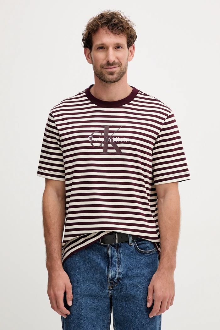 Bavlnené tričko Calvin Klein Jeans regular burgundské LV04RD204G