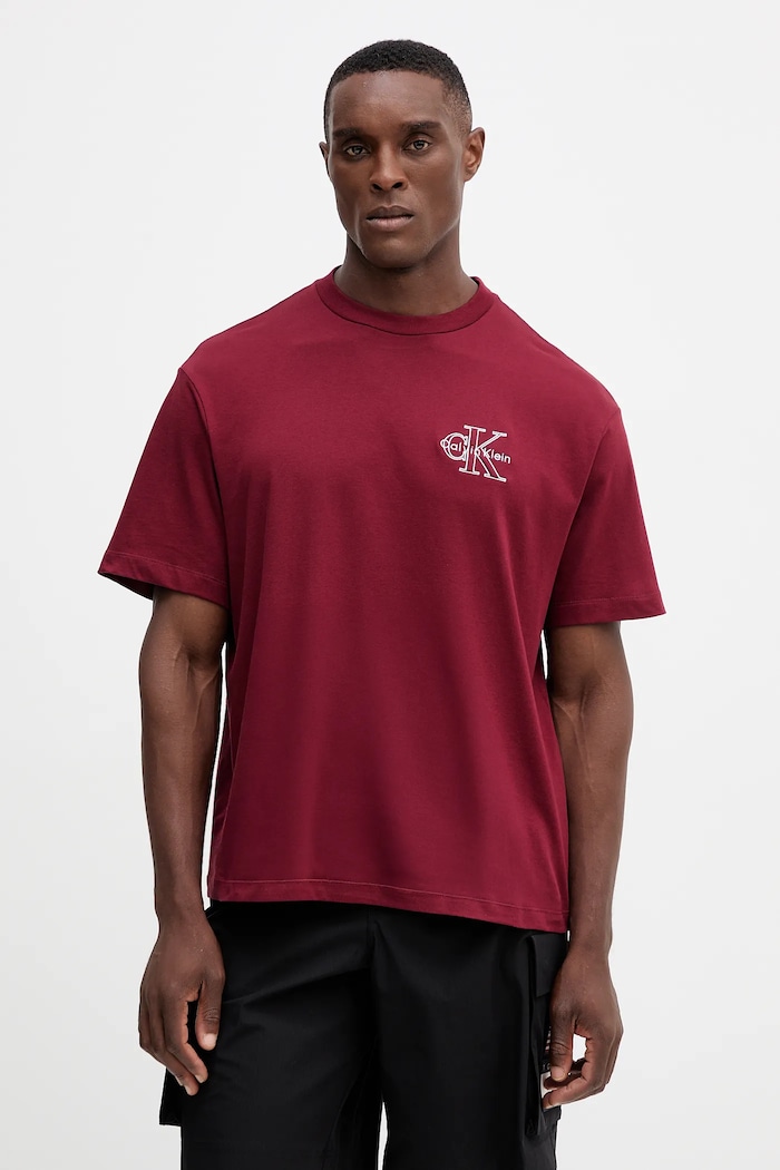 Bavlnené tričko Calvin Klein Jeans relaxed burgundské LV04RC856G