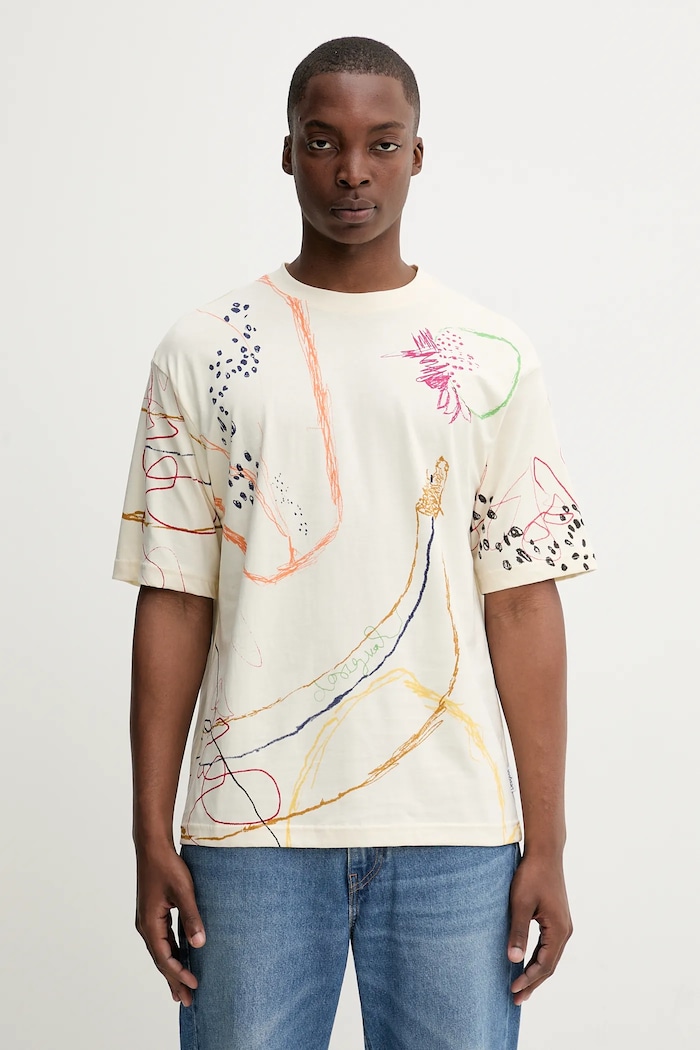 Desigual T-shirt bawełniany JHON beżowy 25WMTK03