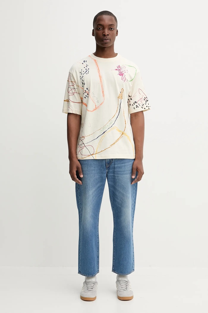 Desigual T-shirt bawełniany JHON 25WMTK03 beżowy AW25