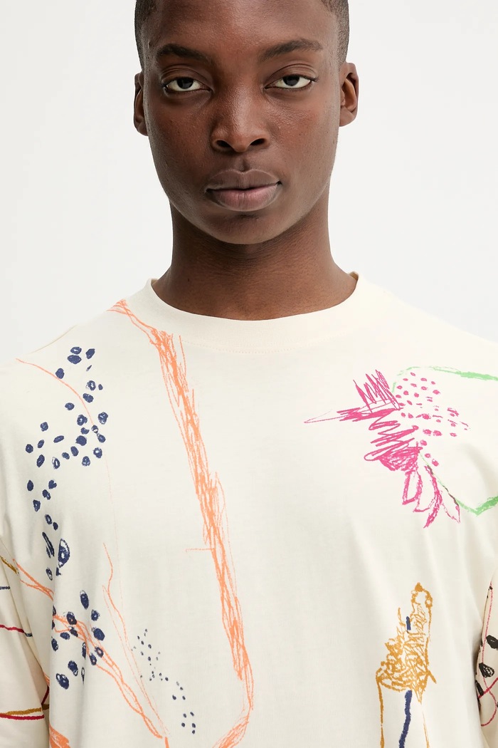 T-shirt bawełniany JHON Desigual 25WMTK03 beżowy