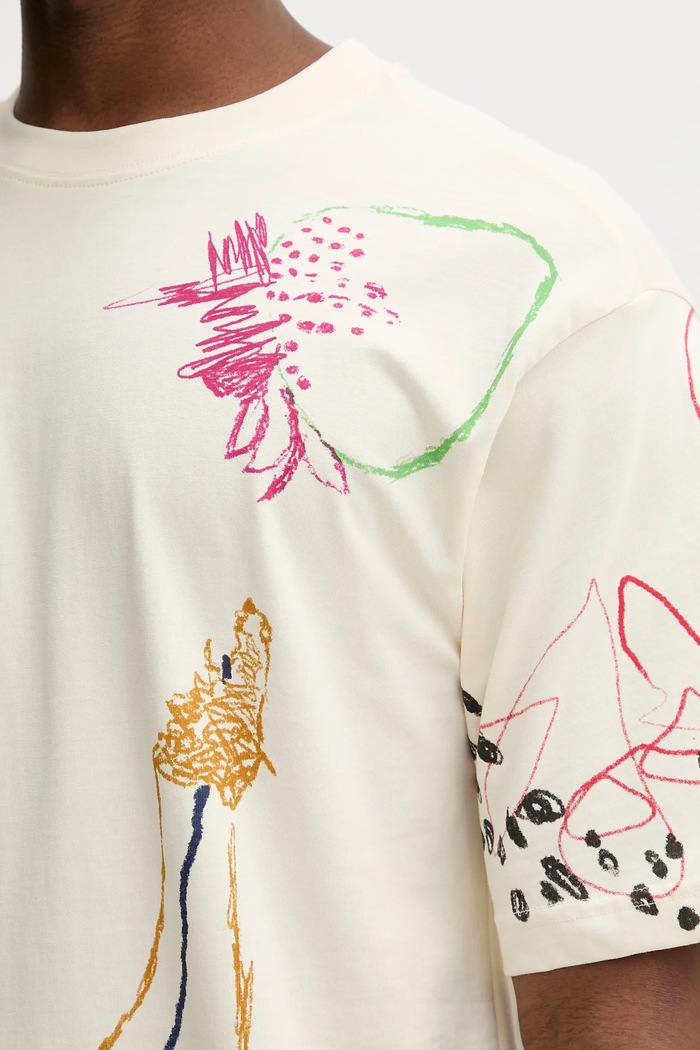 T-shirt bawełniany JHON Desigual beżowy 25WMTK03