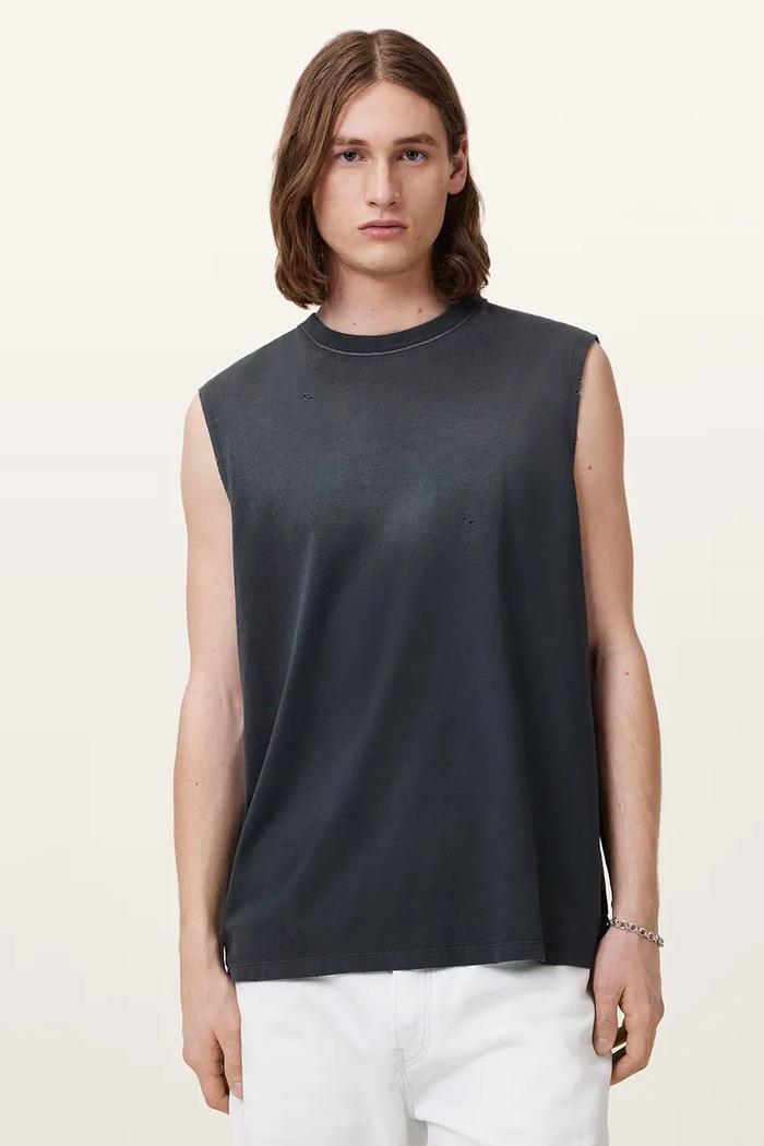 Majica brez rokavov AllSaints JONAH Okrogel siva M022JC