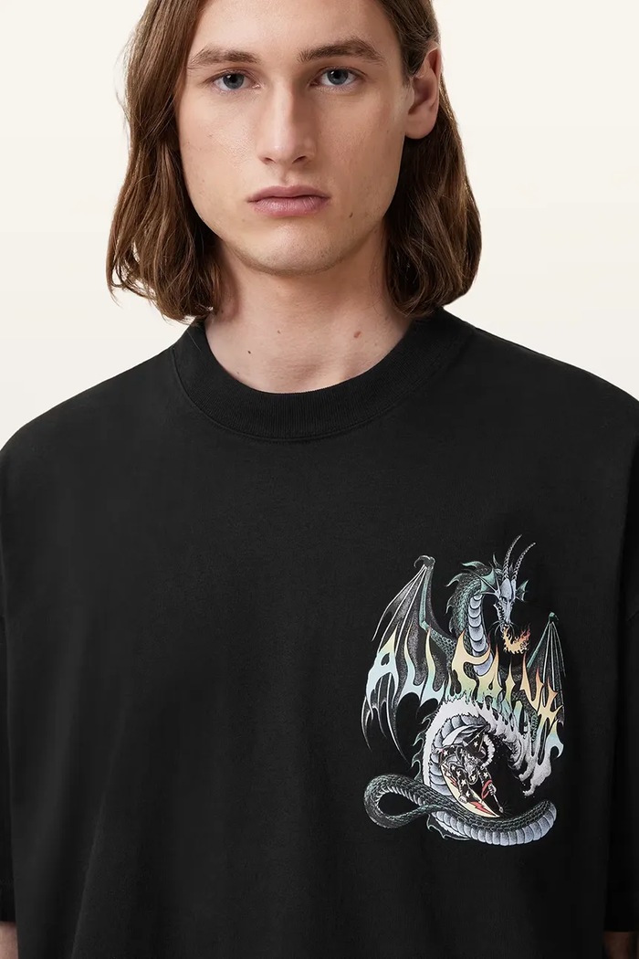 Ρούχα Βαμβακερό μπλουζάκι AllSaints DRAGON M036PC μαύρο
