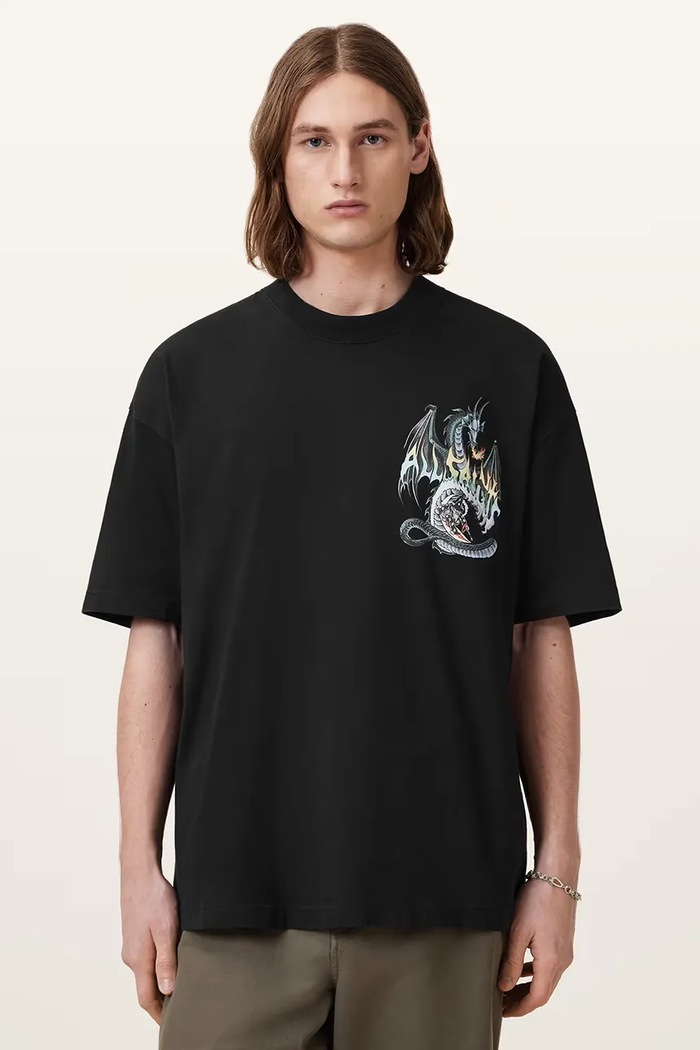 Βαμβακερό μπλουζάκι AllSaints DRAGON μαύρο M036PC