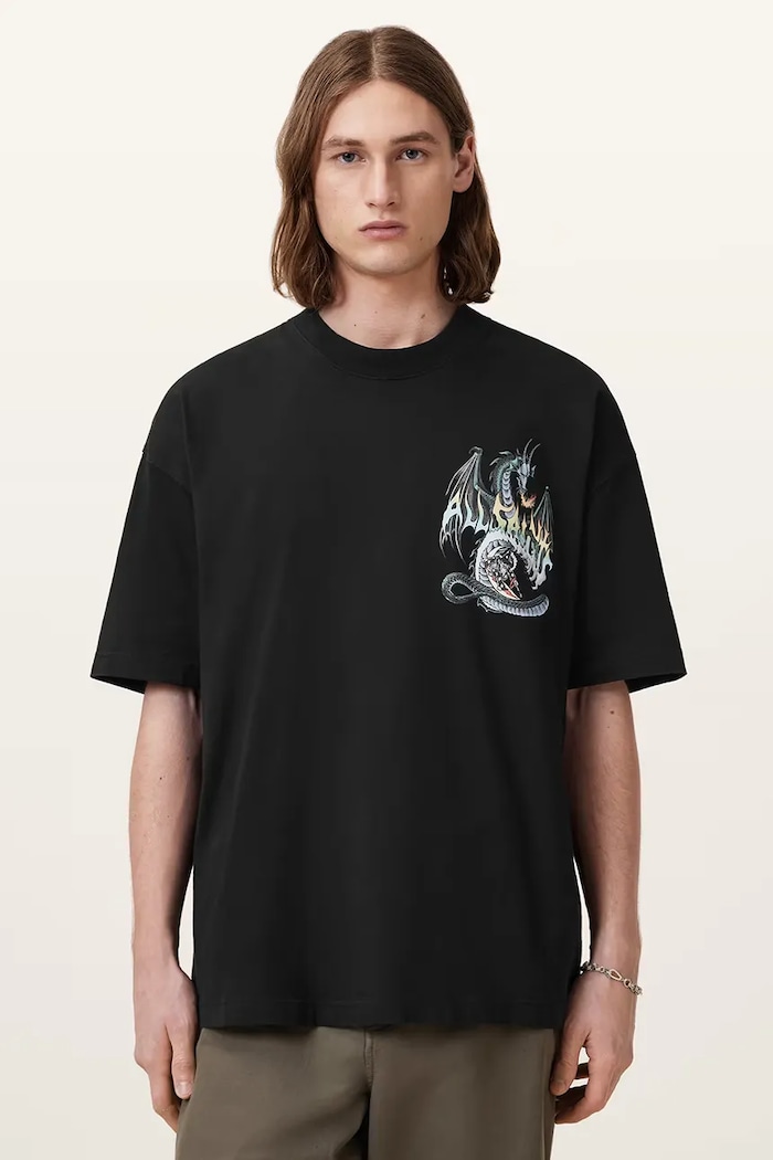 Βαμβακερό μπλουζάκι AllSaints DRAGON μαύρο M036PC