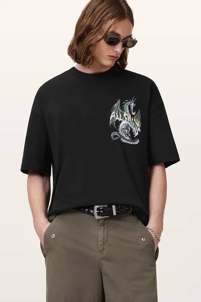 Βαμβακερό μπλουζάκι AllSaints DRAGON M036PC μαύρο