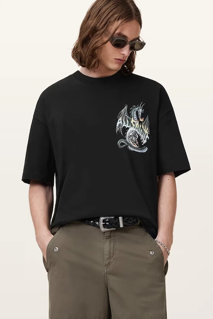 Βαμβακερό μπλουζάκι AllSaints DRAGON M036PC μαύρο
