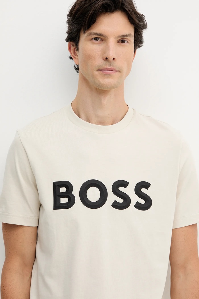 Бавовняна футболка BOSS Green Tee Iconic Zone бежевий 50548411