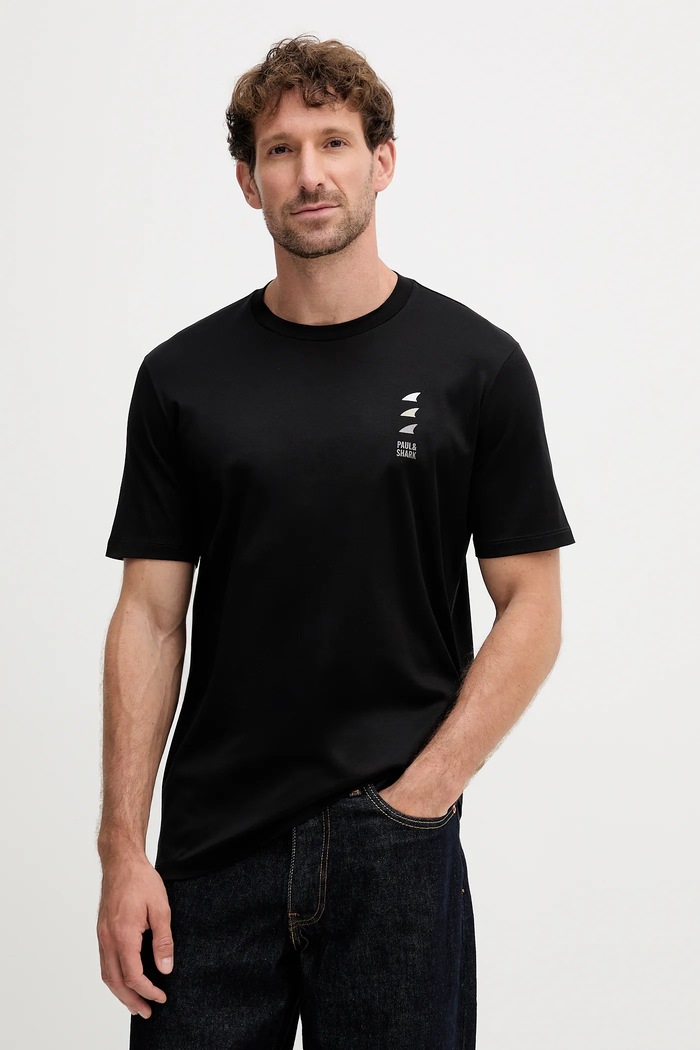 Bavlnené tričko Paul&Shark Knitwear potlač čierna 15311628