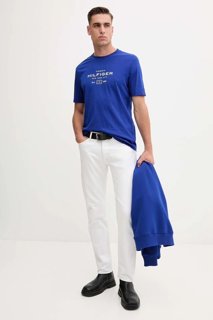 Памучна тениска Tommy Hilfiger MW0MW40002 син AW25