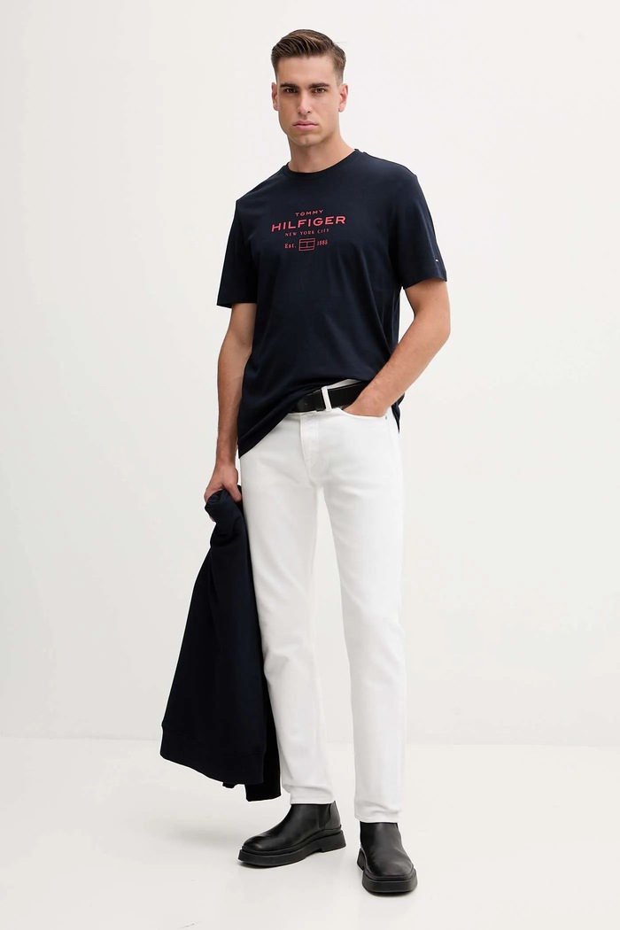 Bavlnené tričko Tommy Hilfiger MW0MW40002 tmavomodrá AW25