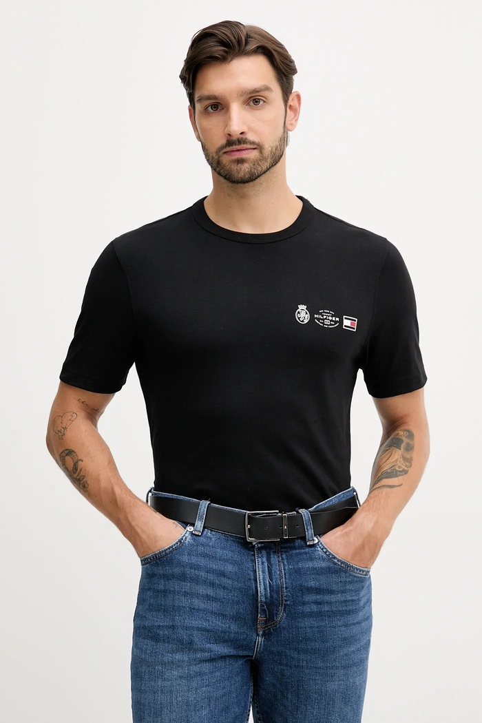 Bavlnené tričko Tommy Hilfiger slim čierna MW0MW40011