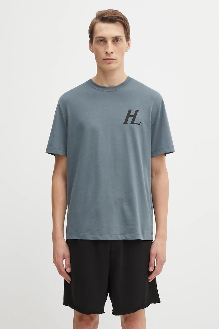 Helmut Lang pamut póló pamut kék P04HM507