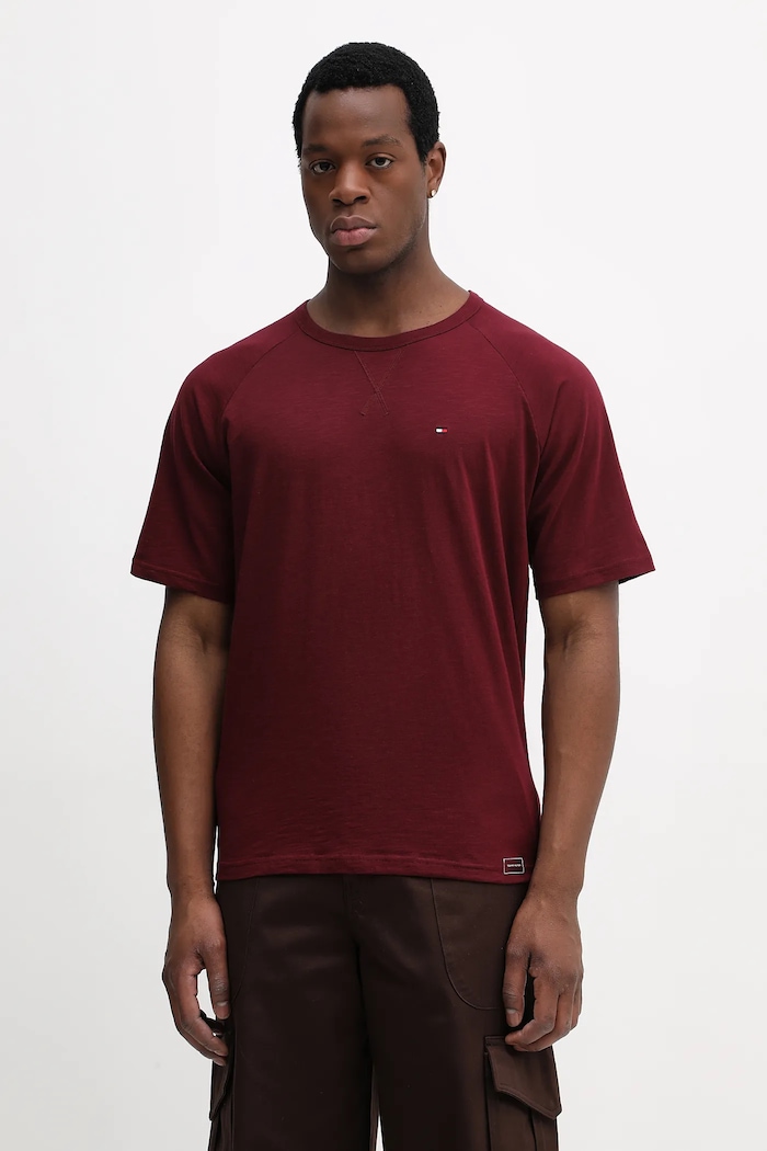 Tommy Hilfiger tricou pentru bărbați din bumbac imprimeu burgundia UM0UM03605